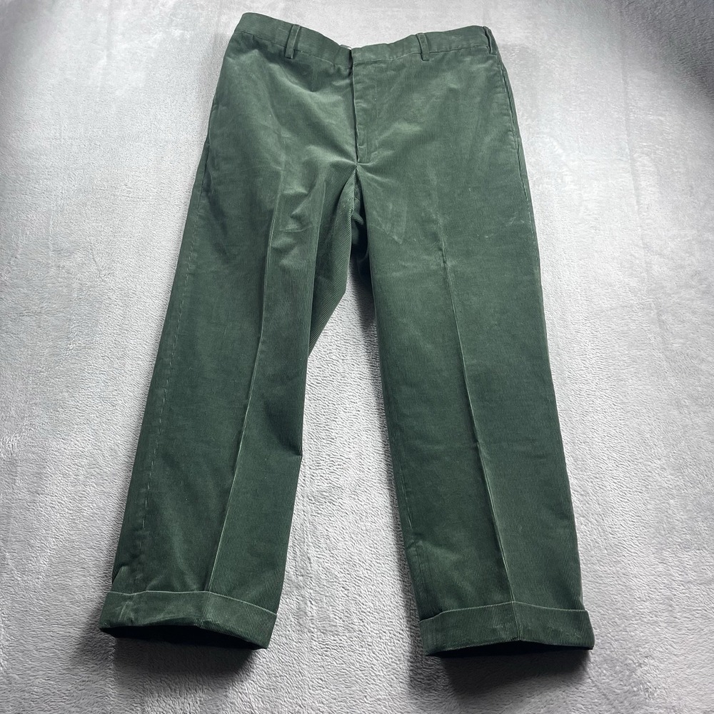 Ben Silver Charleston Corduroy Pants Pleated Trousers Green 32x24 Made In Italy